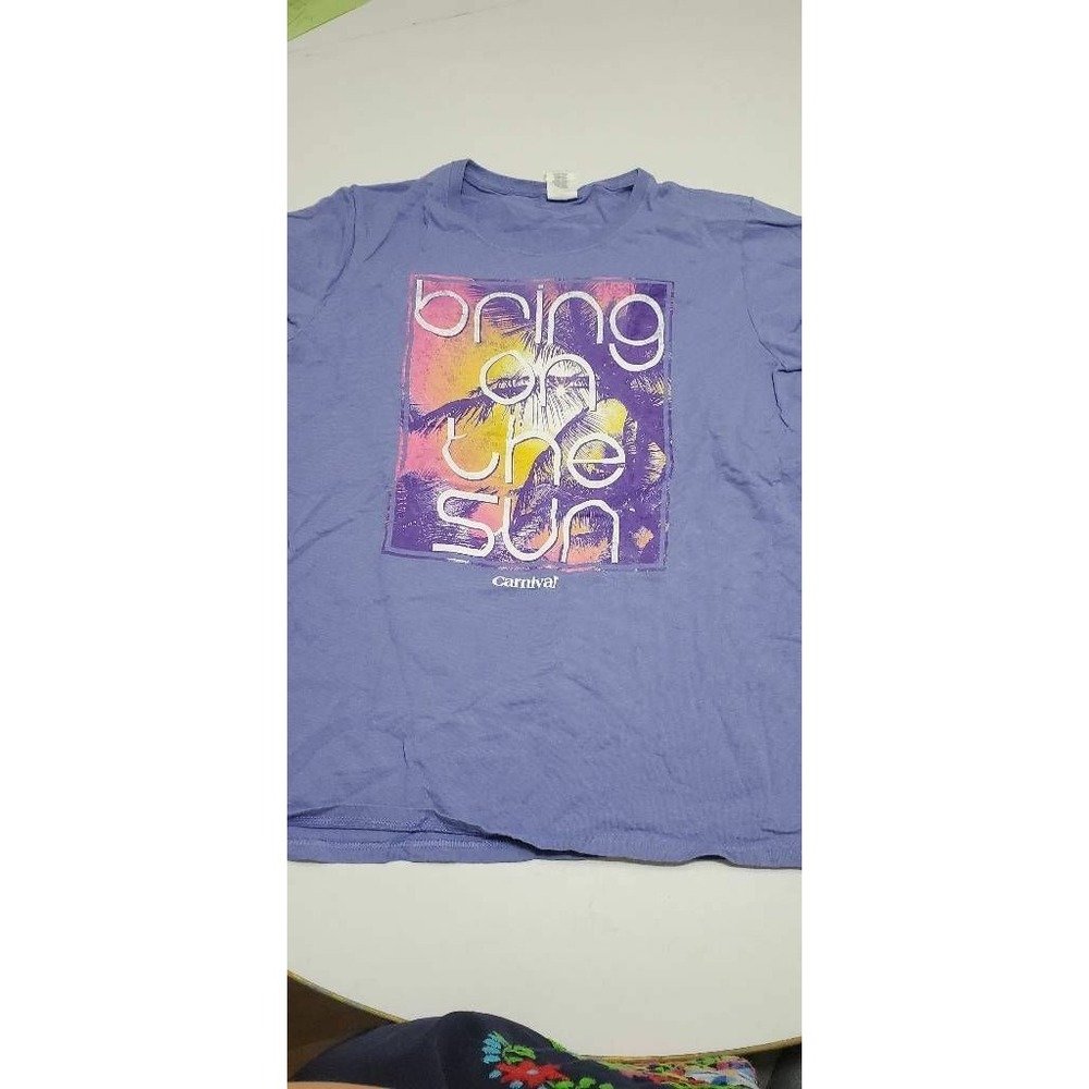 Bring On The Sun Gildan Womens T-Shirt Blue Purple Crew Neck 100% Cotton L